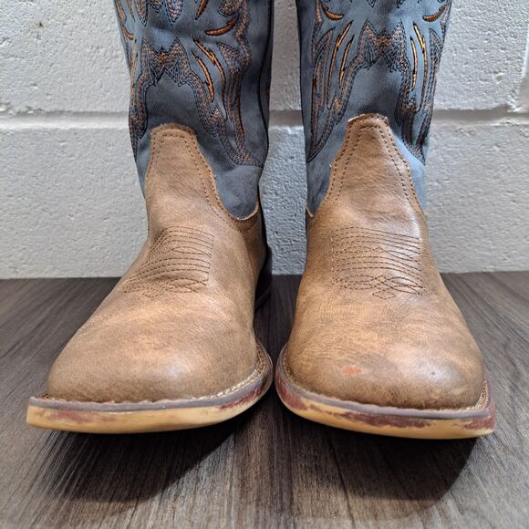 Roper Western Boots. Big Kids Brown Embroided Square Toe Cowboy Boots Size 5 - Picture 5 of 10